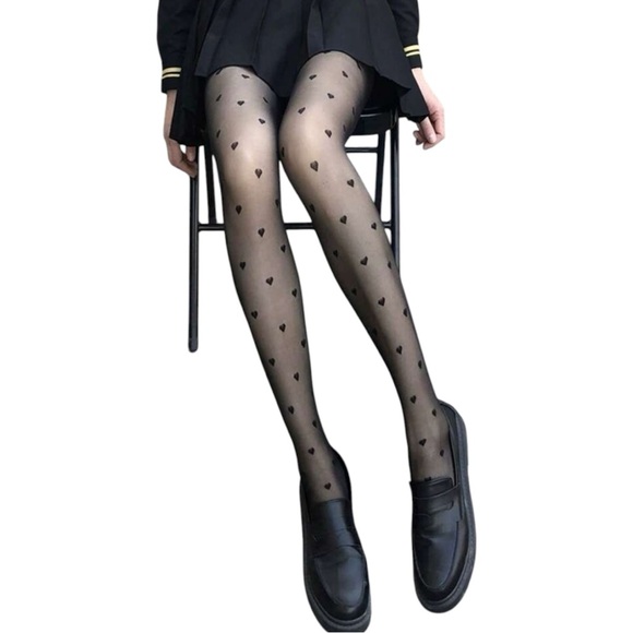 Women Black Heart Pattern Tight Stocking - Picture 4 of 5